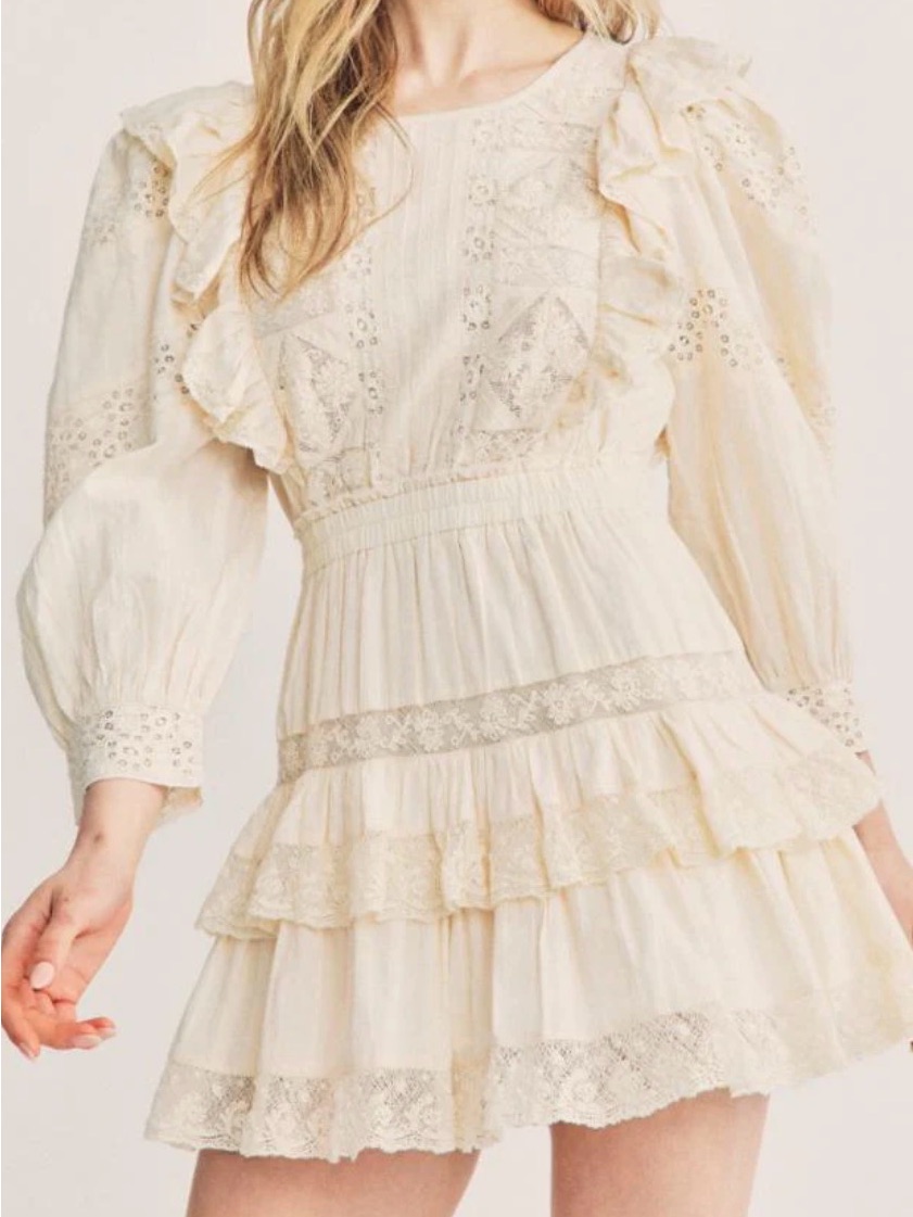 Loveshackfancy Cream Lace Ruffle Mini Dress Santorini Buttercream Yellow